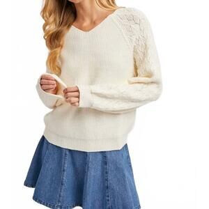 NEW BLUIVY v-neck ribbed knit sweater in white